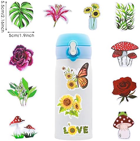 Lusofie 200Pcs Plant Sunflower Mushroom Flower Stickers Vinyl Waterproof Stickers Kids Stickers for Laptop Water Bottle Phone Skateboard Scrapbooking DIY Arts Crafts