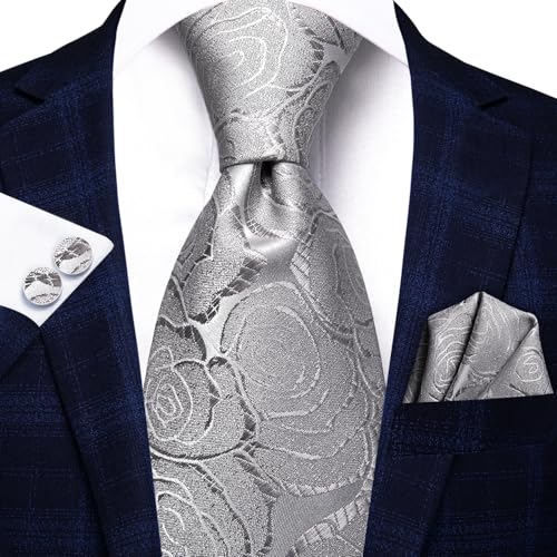 Image of Dubulle Silk Ties Set for Men Formal Paisley Striped Necktie Pocket Square Cufflinks 3PCS Sets Wedding Business Party