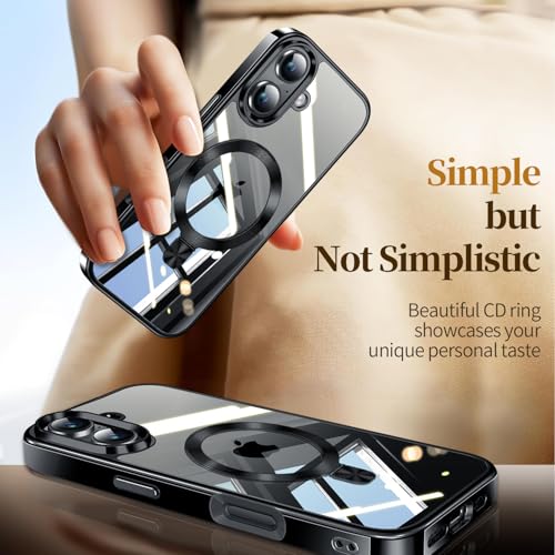 Image of ESTPEAK Titanium Black CD Mag-Stand Case for iPhone 16 Case with Invisible Magnetic Ring, [Fit for MagSafe] [Never Yellowing] Top Clear Phone Case Cover for iPhone 16 6.1 inch Men Women