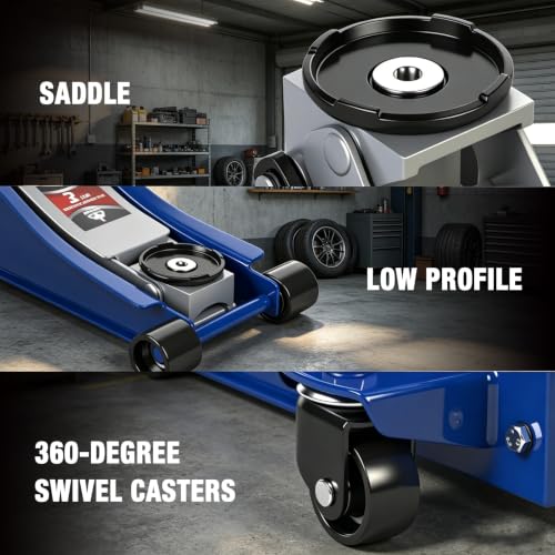 Image of Jack Boss 6600LBS Floor Jack, 3 Ton Capacity Car Jack, Low Profile Protable Hydraulic with Dual Pumps, Quilckly Lift and Slow Descent, Lifting Range 3-1 /8 inch Min to 20 inch Max Blue and Grey