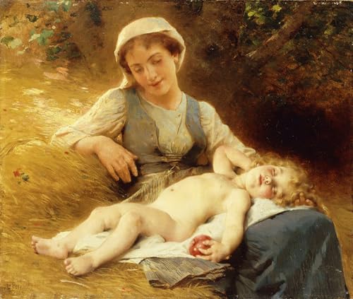Tableau Toile Mère avec son Enfant Endormi par Léon Bazile Perrault, cadeau de naissance idéal
