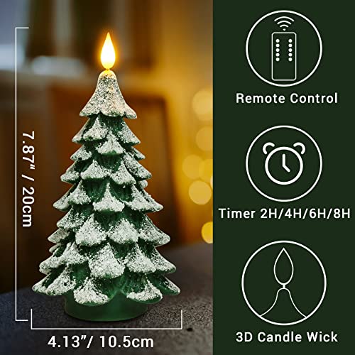 Image of PChero Christmas Tree LED Candle with Remote Timer, 4.13x7.9 Inch | Real Wax, Battery Operated, Pillar Candle, Flameless Flickering, for Xmas Eve Holiday Home Party Room House Decor