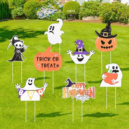 ハロウィン 飾り 屋外 8枚セット ハロウィーン 装飾 看板 防水 杭付き ハロウィン デコレーション ヤードサイン 置物 カボチャ 幽霊 死神 ハロウィングッズ 庭/玄関周り/ベランダ/パーティー用