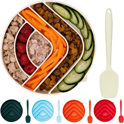 Silicone Slow Feeder Dog Bowls | Dog Slow Feeder for Large & Small Breeds | No-Gulp & Non-Slip Puzzle Feeder with Wide Grooves | Beige