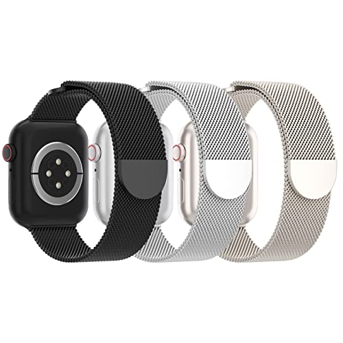 Image of 3 Pack Mesh Metal Magnetic Compatible with Apple Watch Bands Women Men | Stainless Steel Loop Strap for iWatch Band 38mm 40mm 41mm 42mm 44mm 45mm 46mm 49mm Series 11 /10 /9 /8 /SE /7 /6 /5 /4 /Ultra 3 2 1