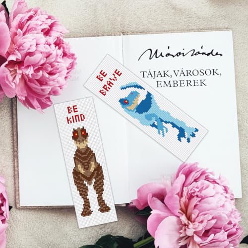 Image of INFUNLY 6 Set Cross Stitch Bookmark Kit Dinosaurs DIY Cross Stitch Kit 8 inchx2.4 inch Pre-Printed Tyrannosaurus Stamped Embroidery Bookmark with Instruction Cross Stitch Kits for Beginners Book Lovers Gifts