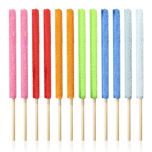 12 Pcs Microfiber Detail Duster Sticks Fan Cleaning Brush Crevice Cleaning Tool AC Vent Cleaner Mini Split Cleaning Kit Fan Blade Cleaner Dusters for Cleaning Home Car Window Blind(Multicolors)