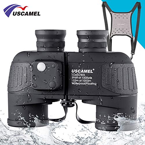 10x50 Marine Binoculars with Compass for Adults - Waterproof BAK4 Prism FMC Lens