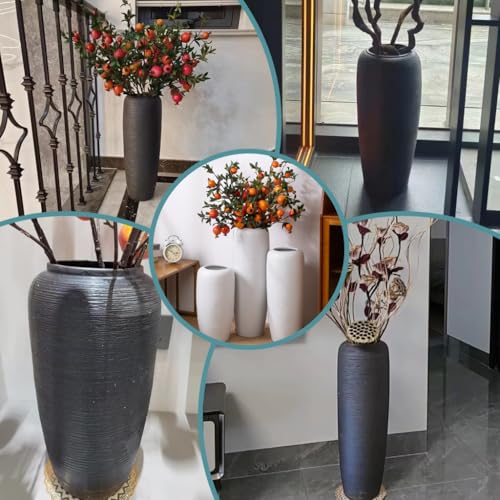 Große Keramik-Bodenvase, 60 cm hoch, schwarze Vase für Büro und Wohnzimmer, ideal für Blumenarrangements, moderner Bauernhaus-Stil, eleganter Akzent für Zuhause
