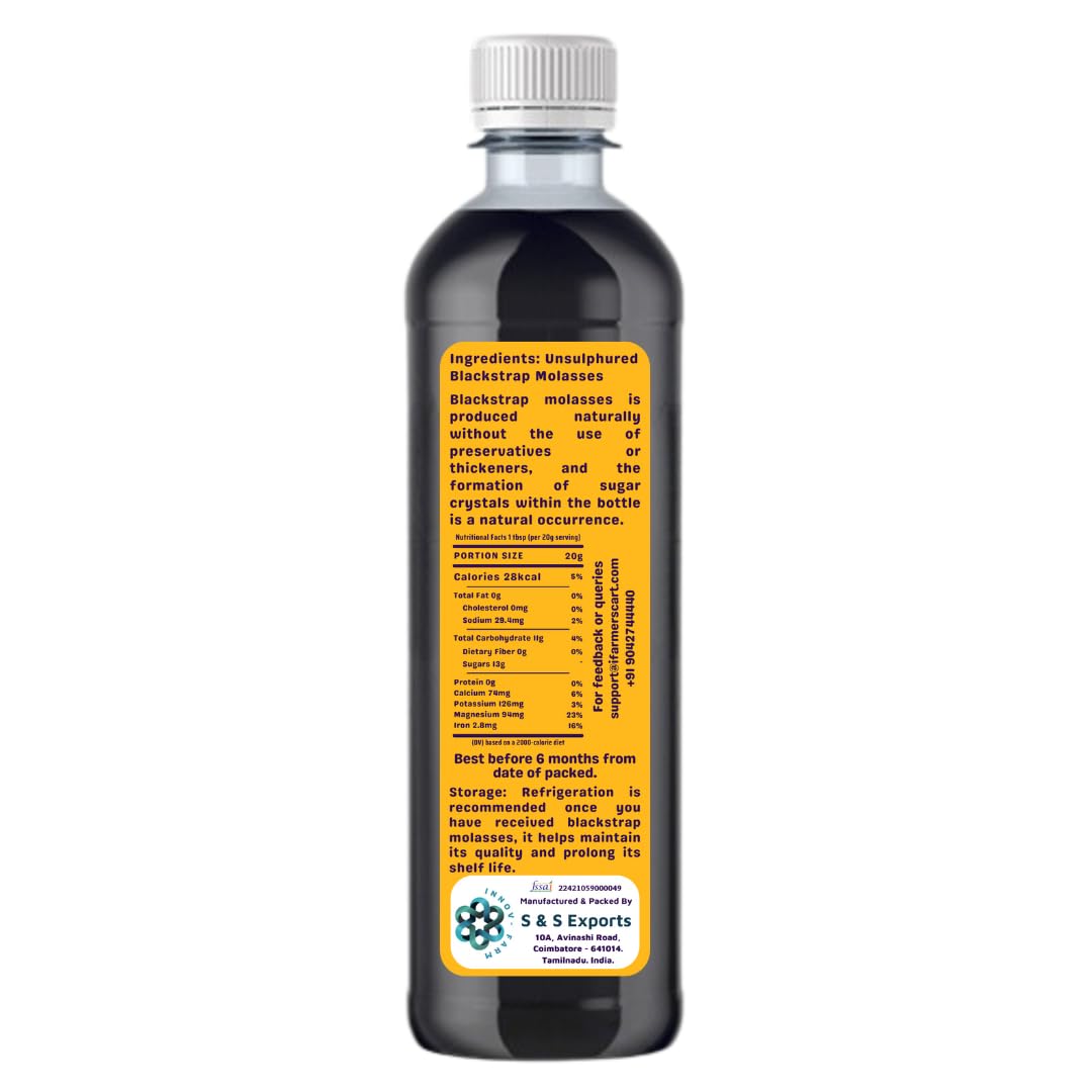 iFarmerscart Mélasse Blackstrap - 700g | Sans Soufre et Sans Conservateurs | Canne à Sucre Indienne Non-OGM | Récoltée à la Main des Rives Riches en Nutriments de la Rivière Kaveri