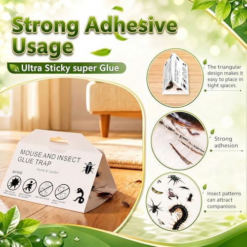 Image of Qualirey 30 Pcs Cricket Traps Indoor, Roach Bug Spider Glue Boards, Printed Insect Sticky Sheets, Foldable Triangle Traps for Kitchen, Bathroom, Basement and Garage, 5.12 x 8.27 Inch(Triangle Style)