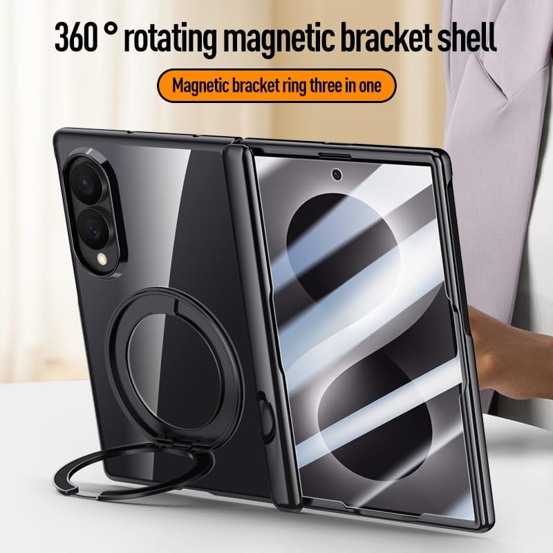 Generic etui kompatybilne z Samsung Z Fold 8 (kolor: czarny) Magnetyczny przezroczysty pokrowiec na zawiasy ochraniacz 360 stojak etui plus szkło