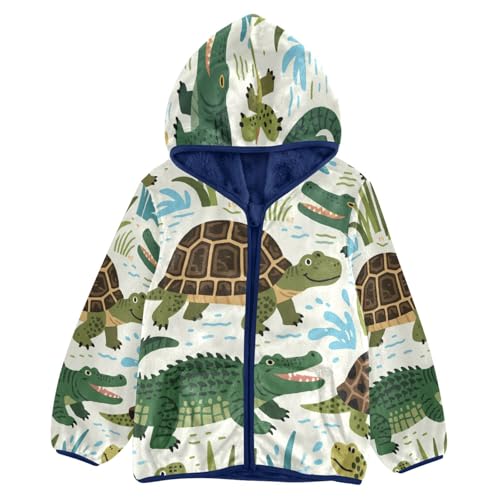Turtle and Plants Pattern Design Toddler Fleece Jacket Girl Boys Hooded Fleece Jacket Coat Warm Outwear Zip-up 3-10T
