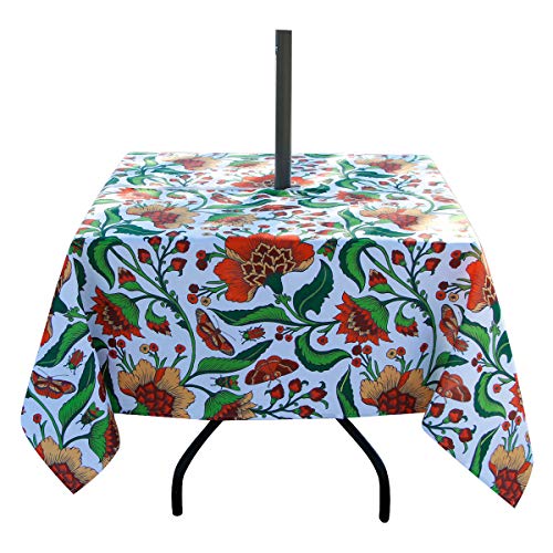 Image of EHouseHome Outdoor Indoor 60inch SquareTablecloth with Umbrella Hole and Zipper, Waterproof Zippered Patio Table Cloths, Spring /Summer Table Covers for Backyard Circular Table /BBQs /Picnic
