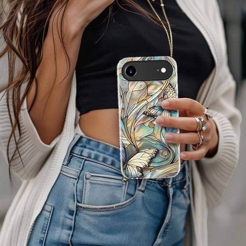 Image of Goodon for iPhone Air Case Cute - Wireless Charging Compatible - Dual-Layer Hard Shell + Silicone Cover - Protective Phone Case with Trendy Designs for Women - Butterflies Blue Gold