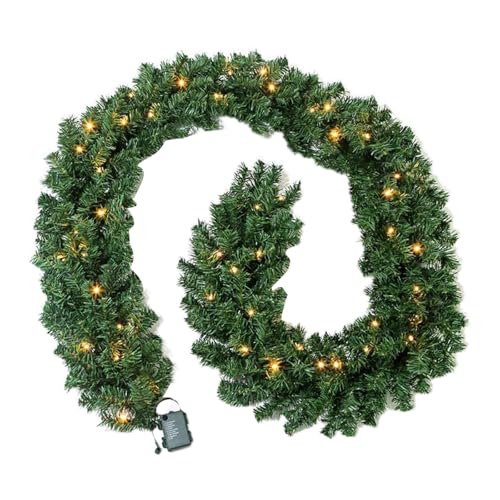 Pre-Lit Artificial Christmas Garland with Warm Lights, Lighted Artificial Pine