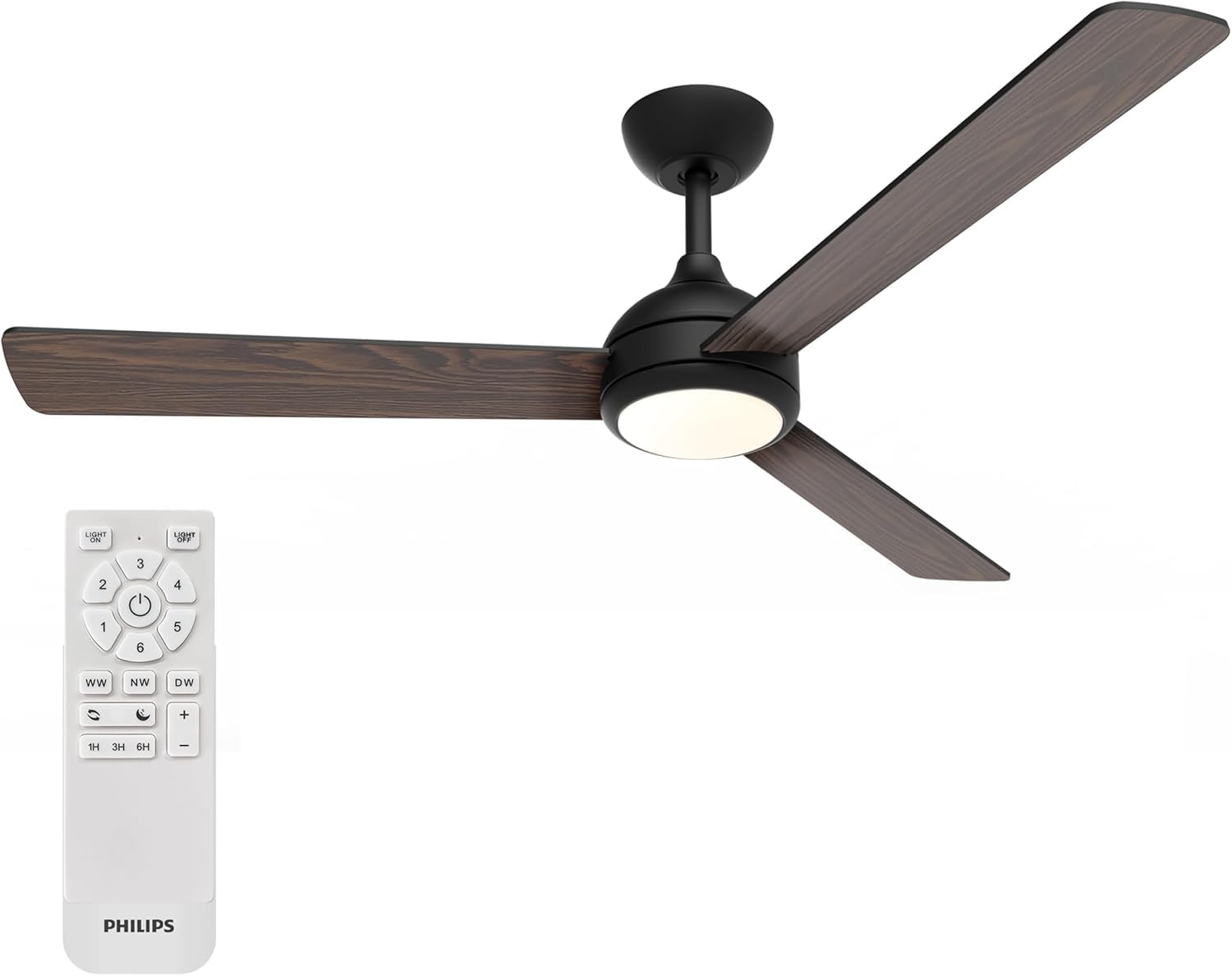 PHILIPS Plafonnier Ventilateur 3 Pales Civx, Lumière LED, 132cm, Noir/Bois