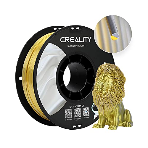 Creality Silk PLA Multicolor Filament, 3D Printer Filament 1.75mm, Glossy & Smooth Silk Texture, Silk Shiny PLA Filament +/-0.02mm, 3D Printing Filament 1KG/2.2lb (Golden-Silver)