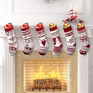 JOYIN 6 Pack 18 Knit Christmas Stockings Large Rustic Yarn Xmas Stockings for Family Holiday Decorations