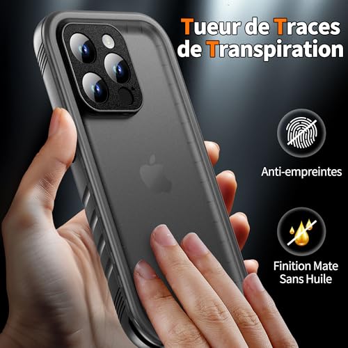 Coque iPhone 15 Pro antichoc intégrale et imperméable noir