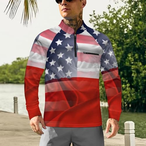 Flags of USA with Chile Men's Rash Guard Long Sleeves Quick Dry Fishing Workout Shirts with Zipper2