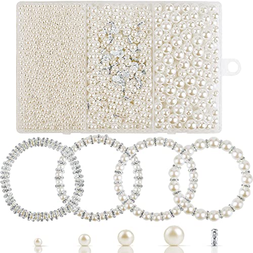 2090 perlas para enhebrar adultos 4/6/8/10 mm perlas para manualidades de color blanco off, perlas artificiales, fabricación de joyas, cuentas redondas para collares, pulseras, decoración de bodas