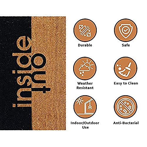 Image of Onlymat Coir Doormat for Entrance, Non Slip Door Rectangular Rug with Heavy Duty PVC Backing, Perfect Multipurpose Mat with Indoor-Outdoor Print, Black and Brown, 29.72 inchx17.72 inch