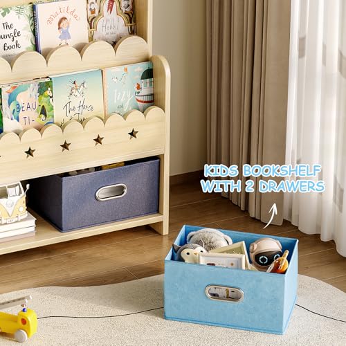 Image of EXPERLAM 2-in-1 Kids Bookshelf with Toy Storage Drawers, Scalloped Montessori Bookcase Front Facing for Toddlers, Solid Wood Book Display & Organizer for Nursery, Playroom, Bedroom & Classroom