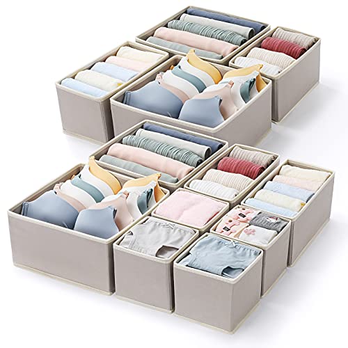 Image of MONINXS 12 Pack Clothes Drawer Organizers, Closet Dresser Drawer Organizers, Baby Clothes Organizer, for Underwear Bras Clothes Storage (Beige)