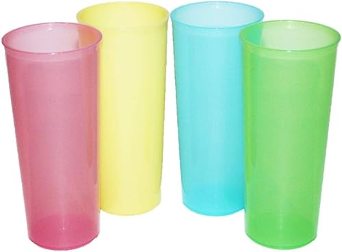 Tupperware Juego de 4 vasos de 16 onzas, azul, amarillo, rosa y verde