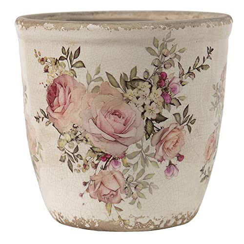 Clayre & Eef Pot de Fleur Rose céramique Beige 10x11x11cm