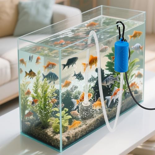 Image of DaToo USB Mini Aquarium Air Pump Ultra Quiet Fish Tank Air Pump with Black Hanging Clasp Portable Aquarium Oxygen Aerator Pump Includes Fish Tank Airline Tubing and Air Stone(1W /2W /3W)