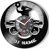 Timethink 12 Inch Personalized Dj Name Clock, Custom Dj Music Vinyl Record Wall Clock Silent Non-Ticking Battery Operated Clock Wall Watch Gifts for Dj Man Cave Bedroom Music Room Studio