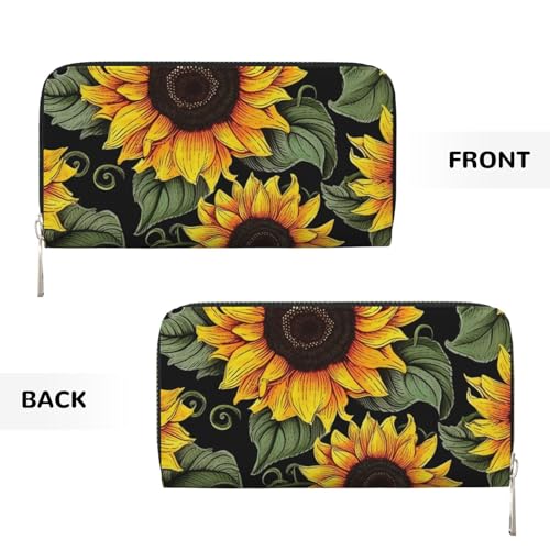 Floral Sunflower Leather Wallet For Women Girl, Zip Around Credit Card Holder Long Pu Wallet Clutch Purse Waterproof Travel Handbag2