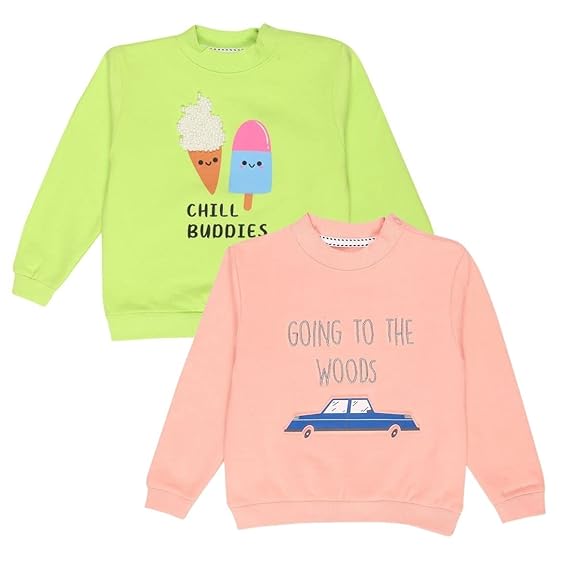 The Mom Store Full Sleeves Sweatshirt Combo of 2 for Boys and Girls| 100% Cotton with Brushed Fleece | Kids Winter wear | Cute Prints | Warm |