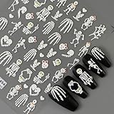 5D Embossed Skull Nail Art Stickers, 2PCS Halloween Skeleton Nail Stickers 3D Self-Adhesive Acrylic Engraved Nail Decals Horror Halloween Nails Art Design Supplies for Women DIY Nail Art Decorations