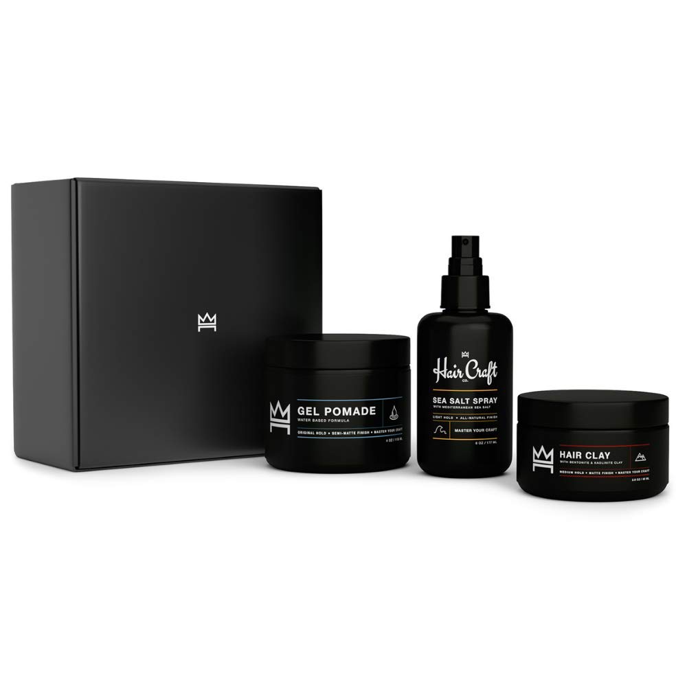Hair Craft Co. Hair Kit | Sea Salt Spray + Hair Clay + Gel Pomade - The Ideal Gift for Any Man - Bar