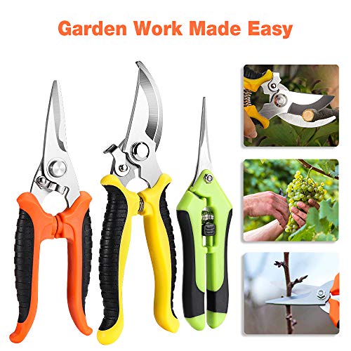 ONEBOM Garden Pruners, 3 Pack Garden Shears Cutters with Gloves, Professional Bypass Stainless Steel Heavy Duty