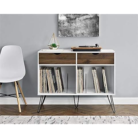 Novogratz Turntable Stand, Wood, White/Oak, 31.8”H x 39.7”W x 18”D Cover