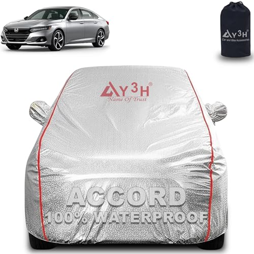 Image of 100% Waterproof Car Cover Compatible with Honda Accord | All Weather, Dust Proof, UV Protective with Mirror Pocket (Silver Magic)