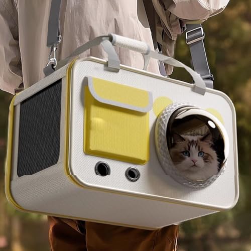 BVTJDE ペットトロリーケース リュック ペット 三面通気性 手持ち可能 猫 キャリー ペットキャリー 折りたたみ式ペットバッグ 広々とした収納スペース ペット宇宙カプセル 犬リュック 型崩れしにくい設計 ナイロンメッシュ使用(イエロー)