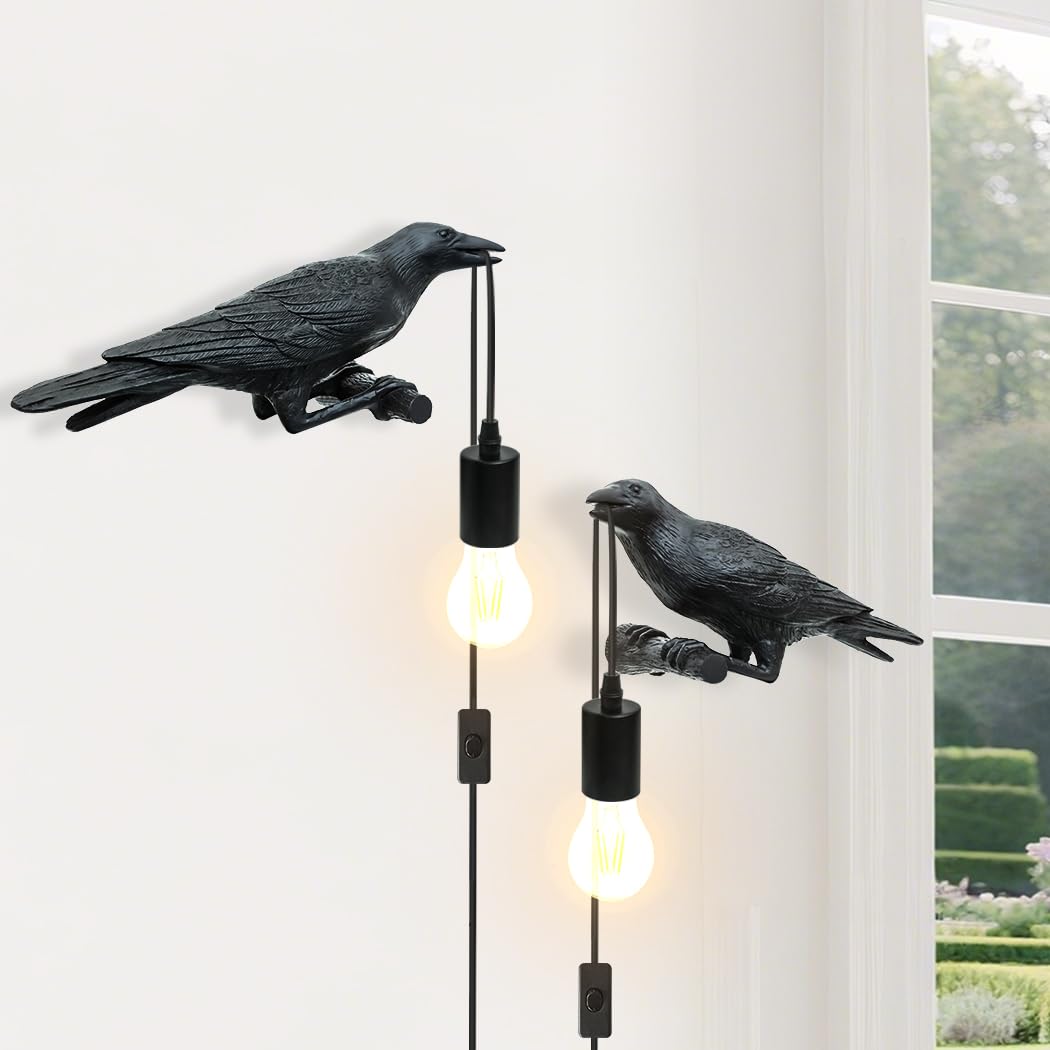 Wrony lampa ścienna do wnętrz, zestaw 2 sztuk, urocza lampa ścienna z przełącznikiem