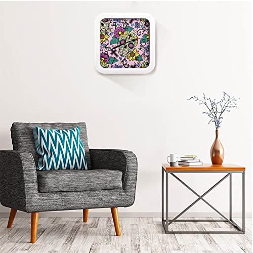 Pendule murale silencieuse fleur crâne 26x26cm pour décoration de bureau moderne