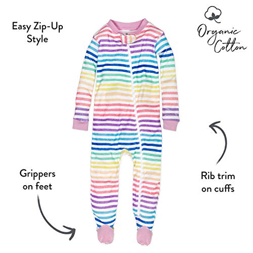 HonestBaby 2-Pack Non-Slip Footed Pajamas One-Piece Sleeper Jumpsuit Zip-Front Pjs 100% Organic Cotton for Baby Girls2