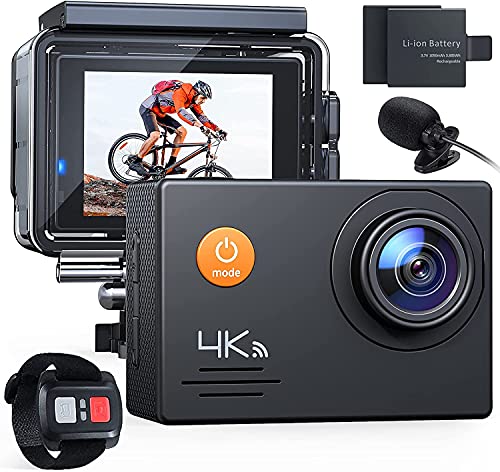 Action Camera 4K 20MP WiFi External Microphone 2.4G Remote Control Underwater Waterproof 40M Sports Vlog Webcam Camcorder with 2 Rechargeable Batteries and Accessories Kits