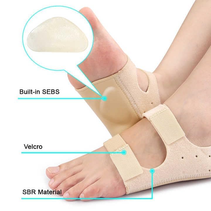 Image of Heel Protector Cushion with Silicone Gel Inserts for Plantar Fasciitis & Heel Pain Relief, Breathable Foot Support Sleeve with Adjustable Straps, Beige Large