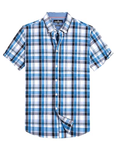 Image of Alimens & Gentle Plaid Mens Short Sleeve Button Down Shirts with Pocket