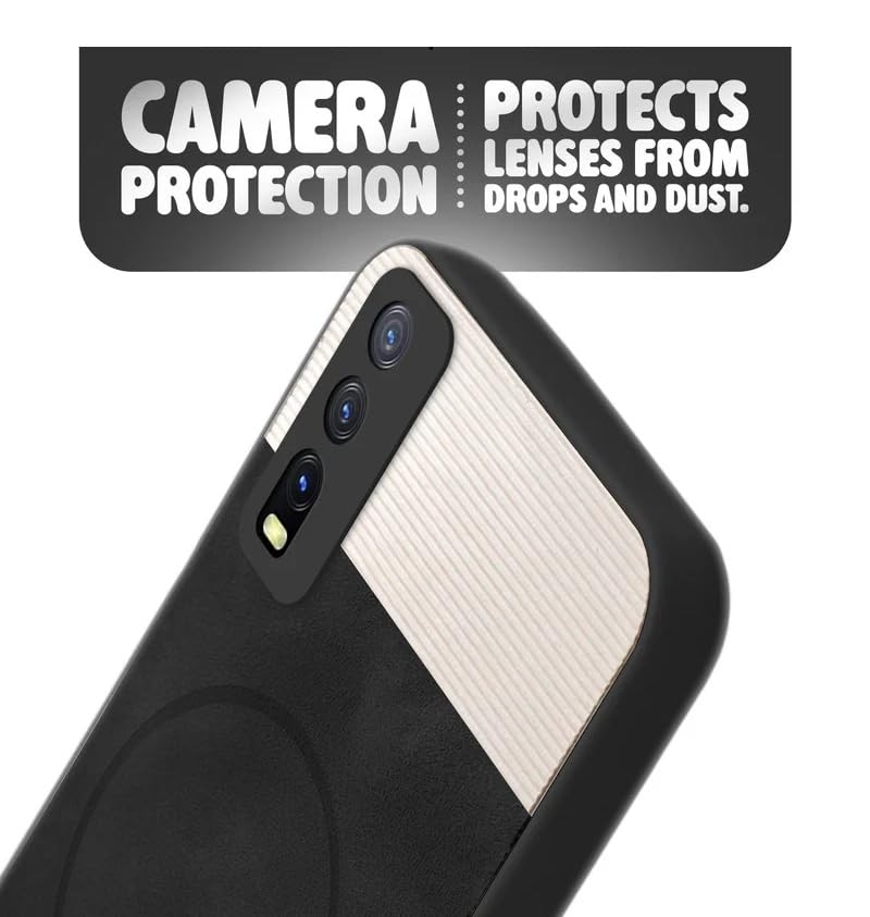 Image of Bintage CASE Mac Safe Design Hard Light Weight Back Case | Soft Border Camera Protect | Dual PU Leather Finish Back Cover Compatible for Vivo Y20 / Y12s / Y11s - White & Black
