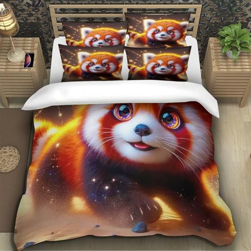 Ensemble de lit panda rouge 260x220 cm en microfibre avec housses d'oreillers - 4
