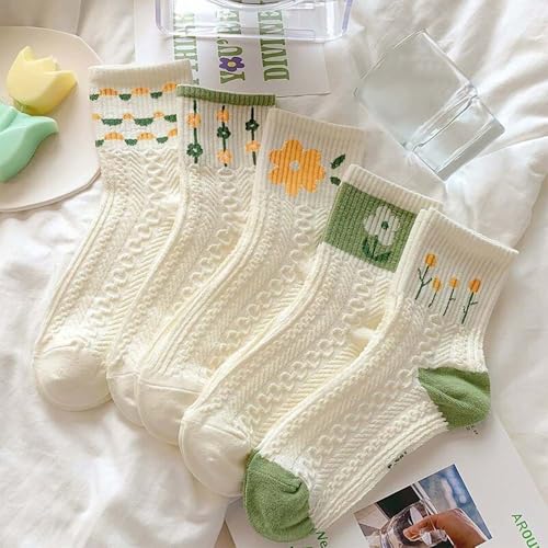 Image of 2 /3 /5 /10 Pairs Womens Ankle Socks Cute Casual Breathable Cable Knit Floral Vintage Crew Socks